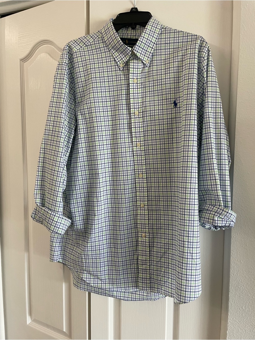 Ralph Lauren Blue and Green Checked Button-Down Dress Shirt